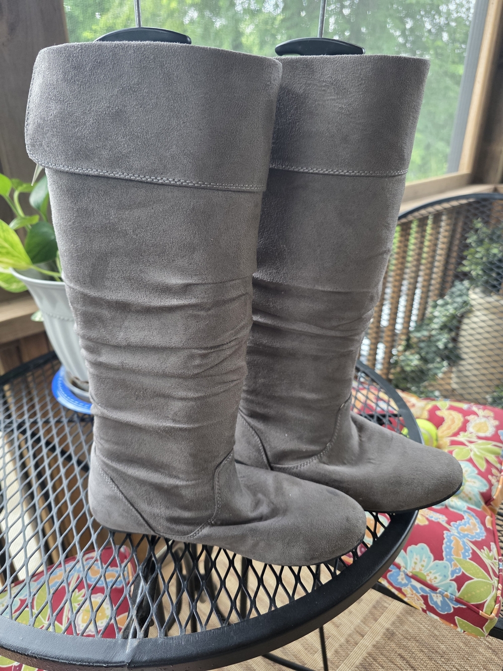 Candies Tall Gray Faux Suede Knee High Boots *Festival * Size 8